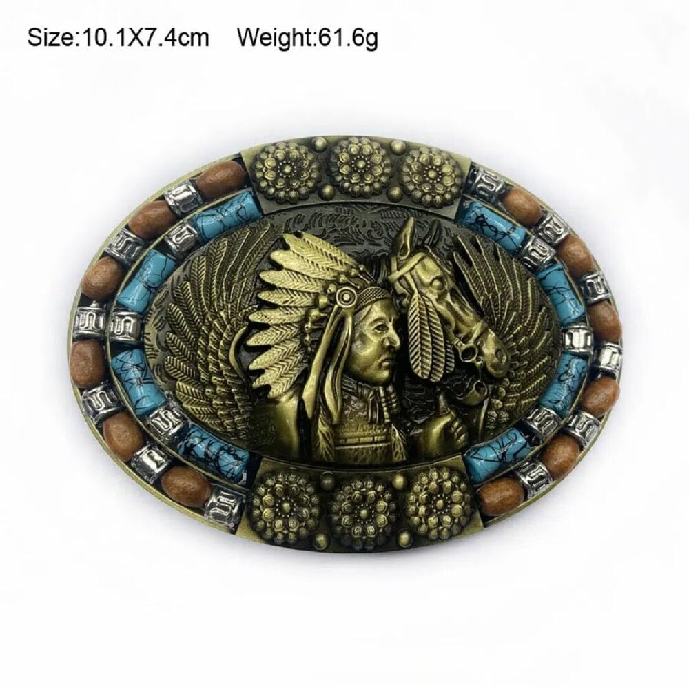 3005 Indian Chief Turquoise Belt Buckle Tirbal Horse Totem Indian Chief - Picture 6 of 6